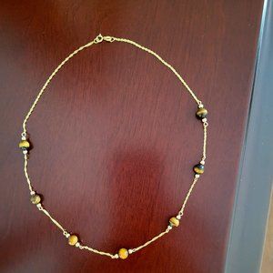 Beaded Tiger Eye Stationed Necklace